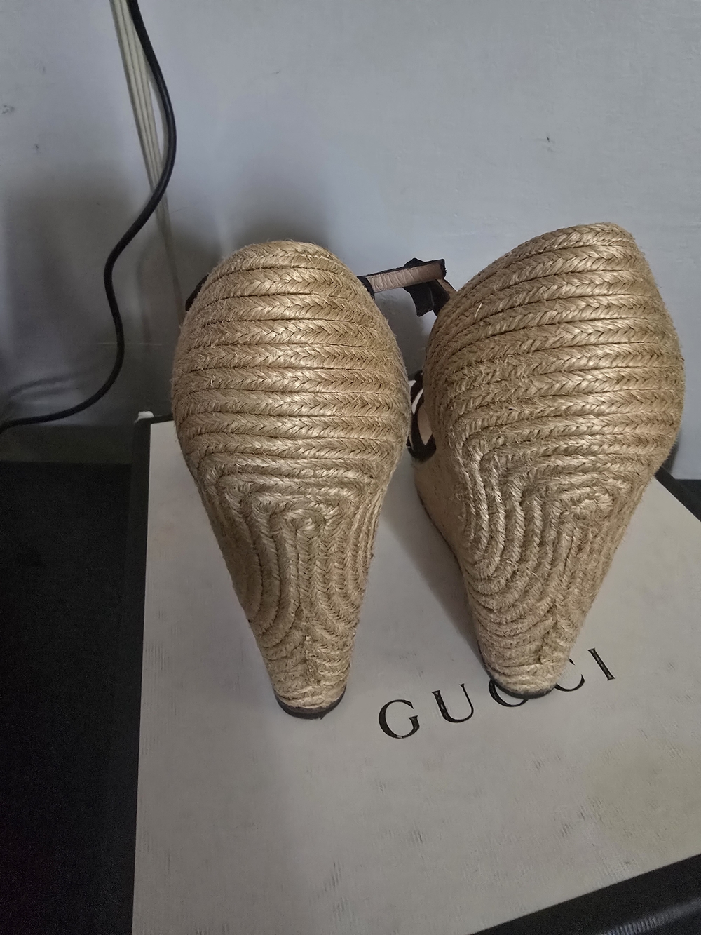Gucci Black Suede Wedge Sandals with Gold Bit - Picture 4 of 6
